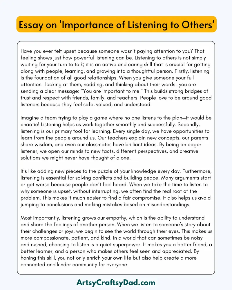 'Importance of Listening to Others' – 300 Words Essay for Grades 6 to 9 Students