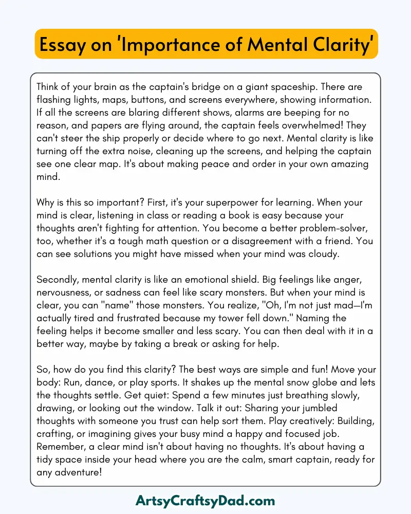 'Importance of Mental Clarity' – 300 Words Essay for Grades 8 to 10 Students