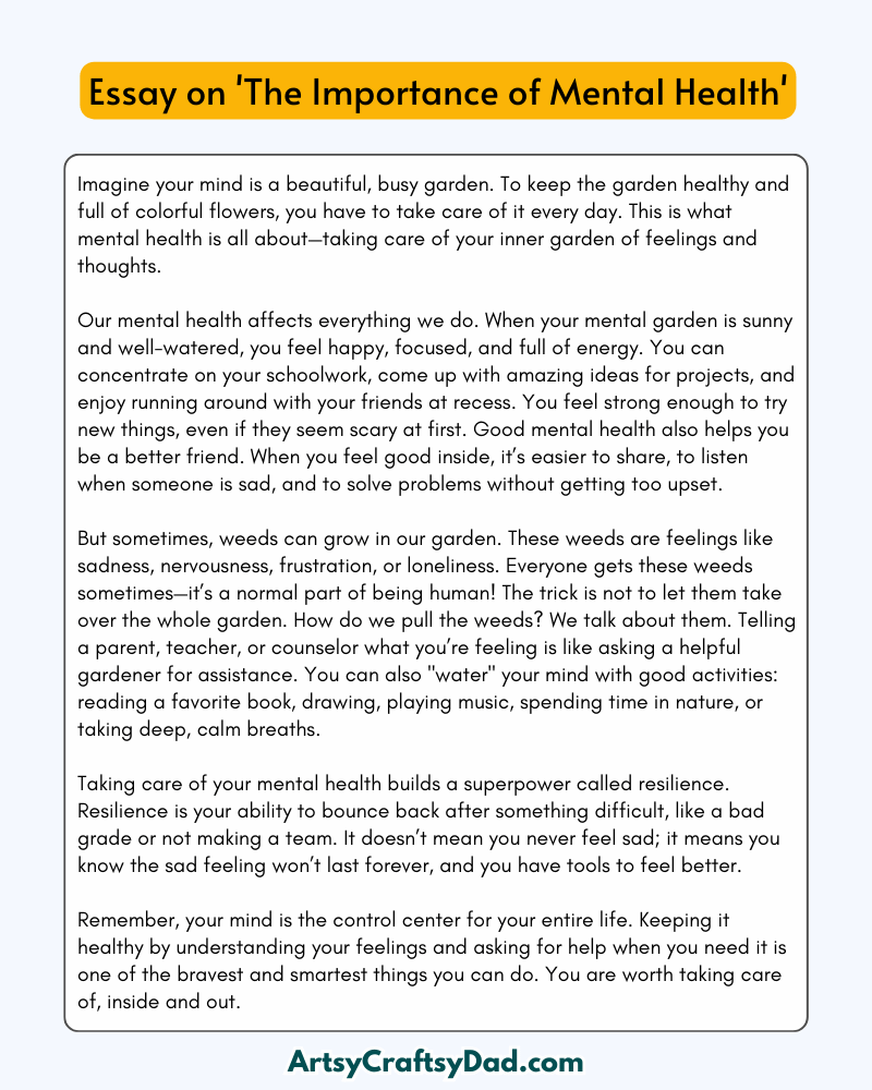 'The Importance of Mental Health' - 300 Words Essay for Grades 8 & 10 Students