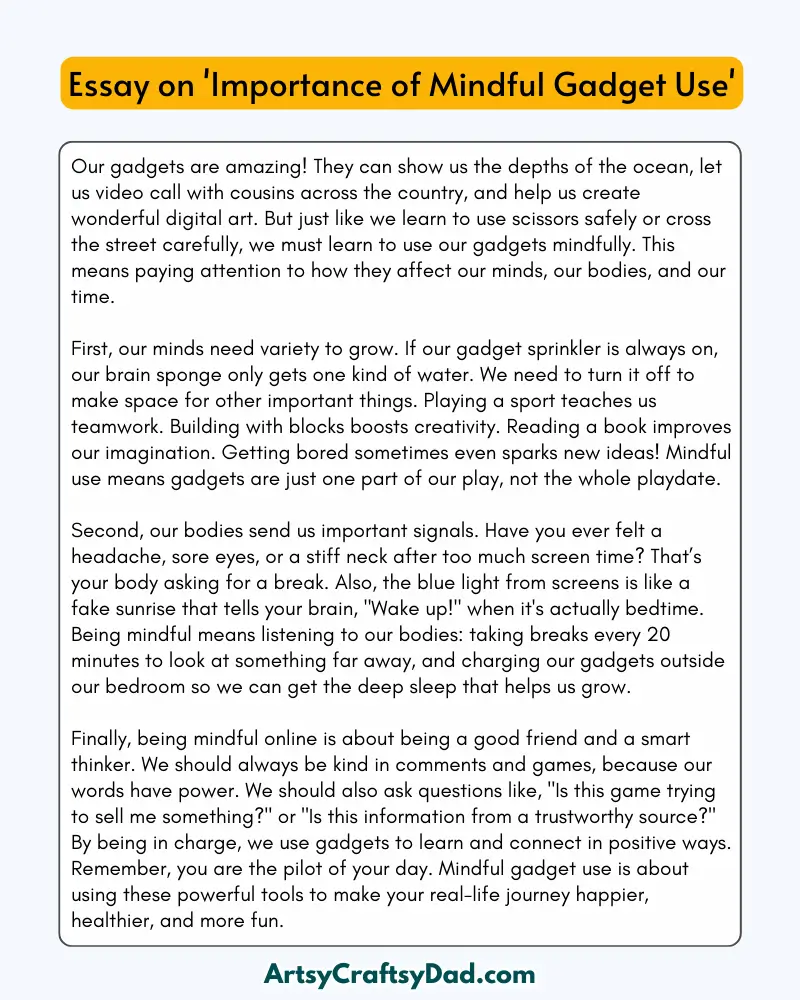 'Importance of Mindful Gadget Use' - 300 Words Essay for Grades 8 to 10 Students