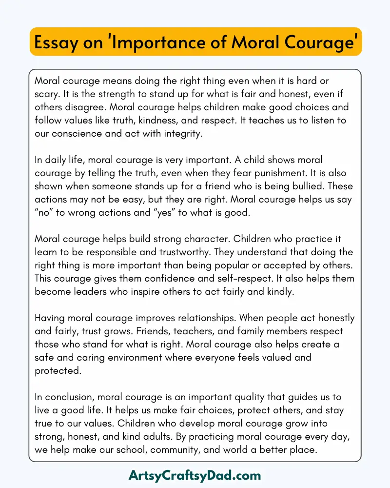 'Importance of Moral Courage' - 300 Words Essay for Grades 8 to 10 Students