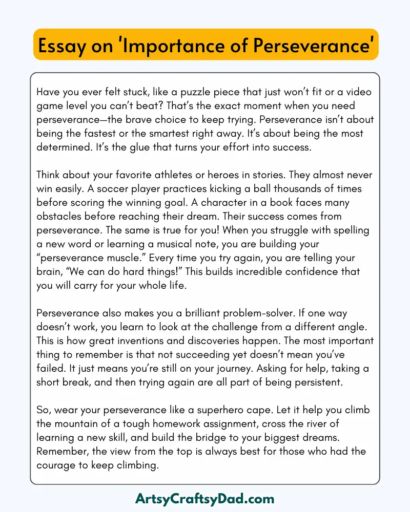 'Importance of Perseverance' - 300 Words  Essay for Grades 9 to 10 Students