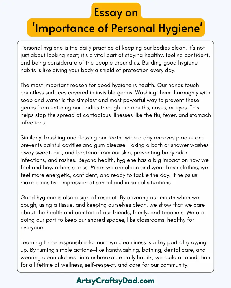 'Importance of Personal Hygiene' - 300 Words  Essay for Grades 8 to 10 Students