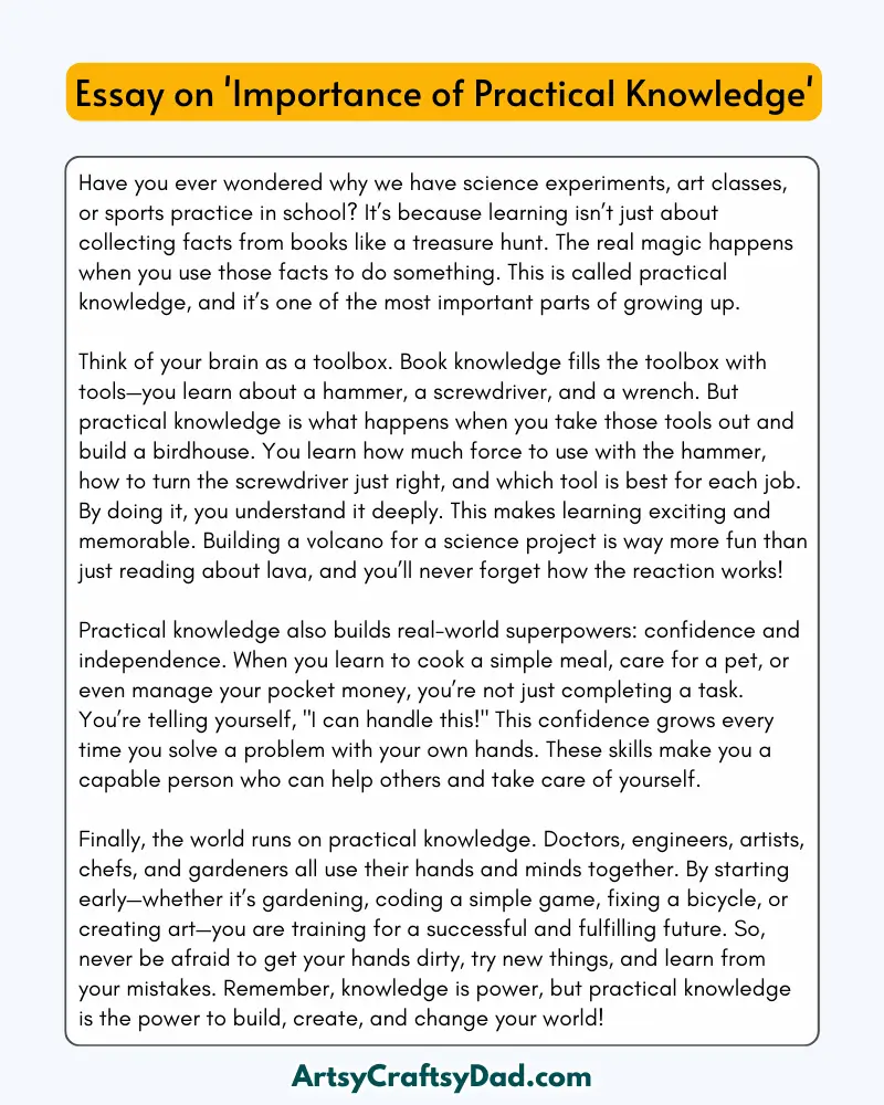 'Importance of Practical Knowledge' – 300 Words Essay for Grades 8 to 10 Students