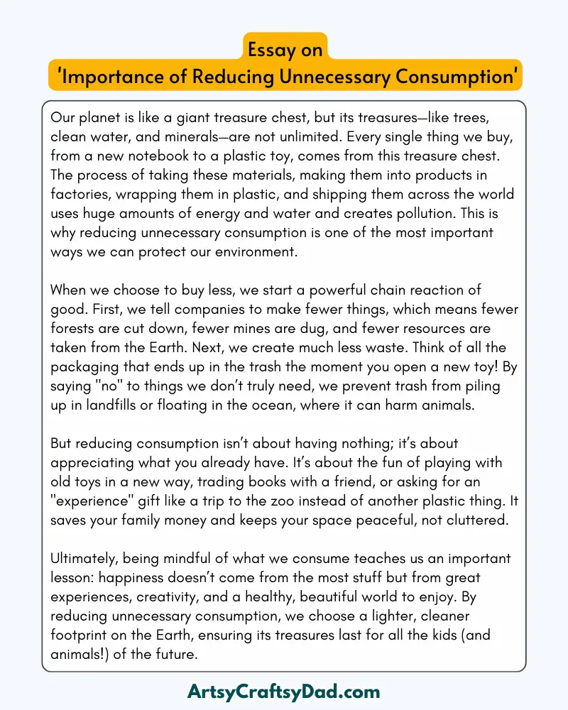 'Importance of Reducing Unnecessary Consumption' - 300 Words  Essay for Grades 9 to 10 Students