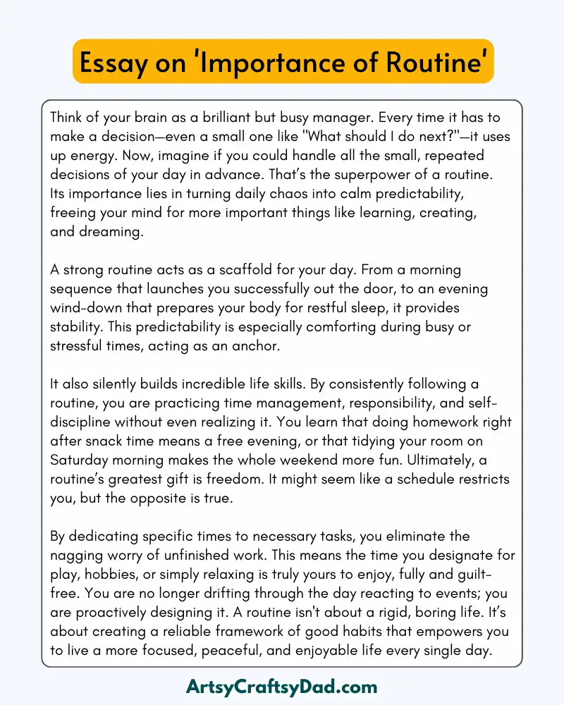 'Importance of Routine' - 300 Words  Essay for Grades 7 to 8 Students