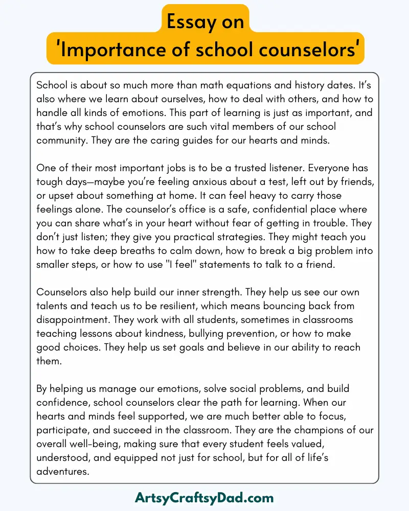 'Importance of school counselors' - 300 Words  Essay for Grades 9 to 10 Students