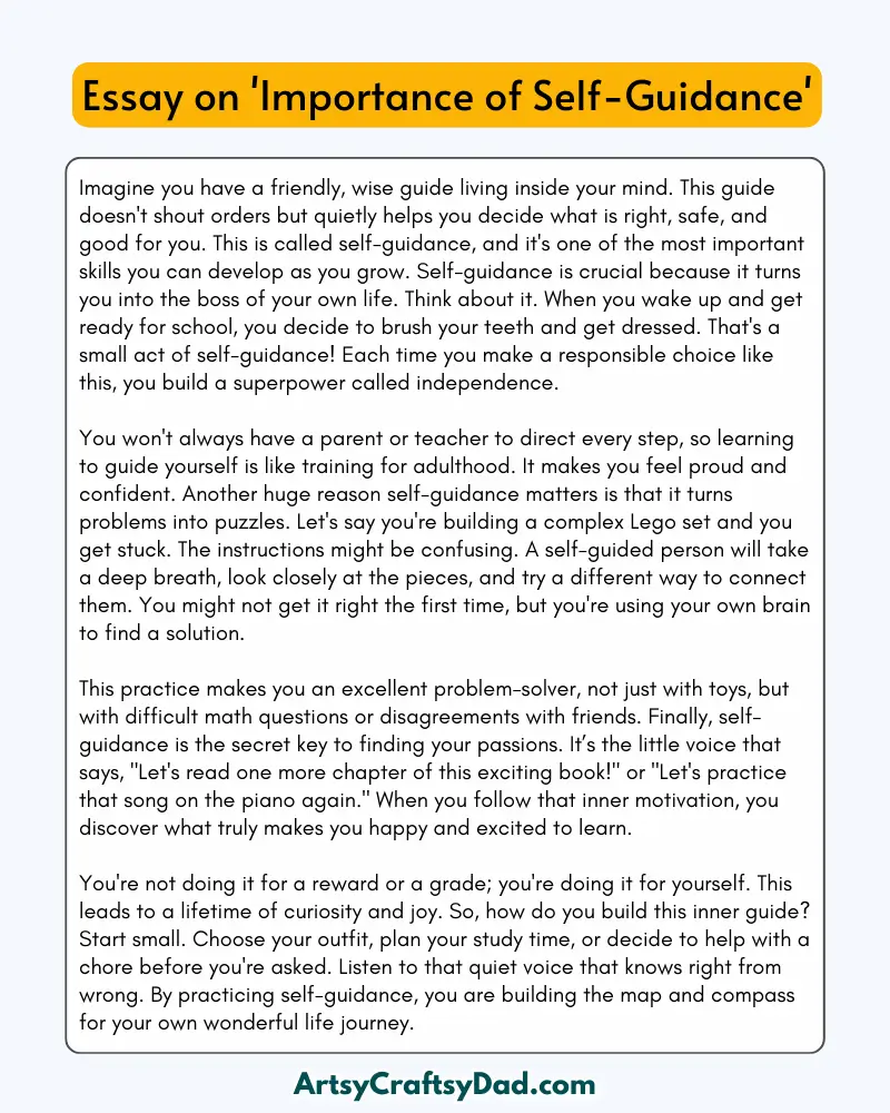 'Importance of Self-Guidance' – 300 Words Essay for Grades 8 to 10 Students