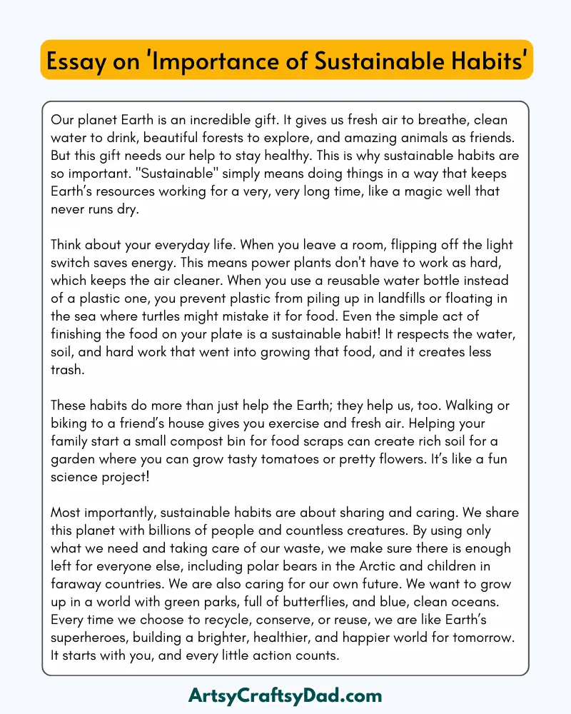 'Importance of Sustainable Habits' - 300 Words Essay for Grades 8 to 10 Students