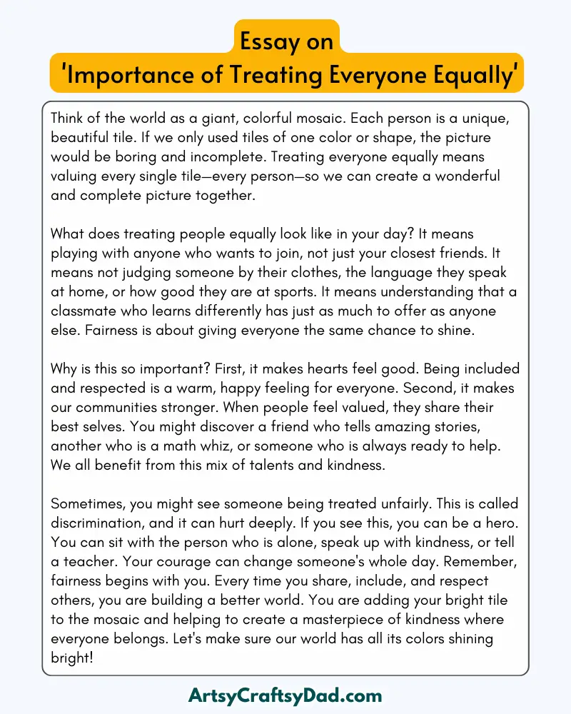 'Importance of Treating Everyone Equally' - 300 Words Essay for Grades 7 to 9 Students