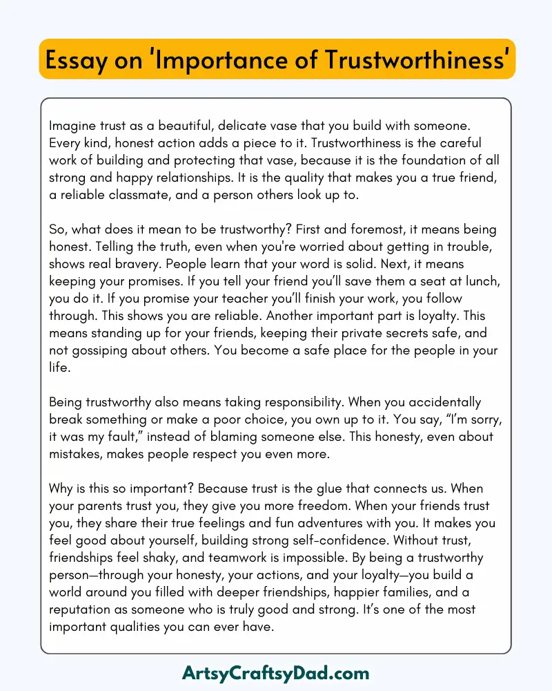 'Importance of Trustworthiness' – 300 Words Essay for Grades 8 to 10 Students