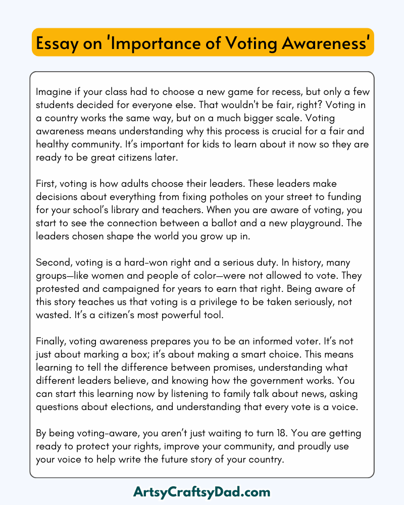 'Importance of Voting Awareness' - 300 Words Essay for Grades 9 & 10  Students