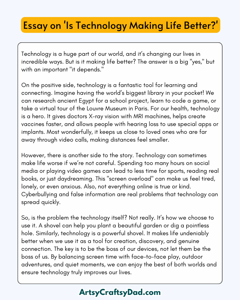 'Is Technology Making Life Better?' – 300 Words Essay for Grades 8 to 10 Students