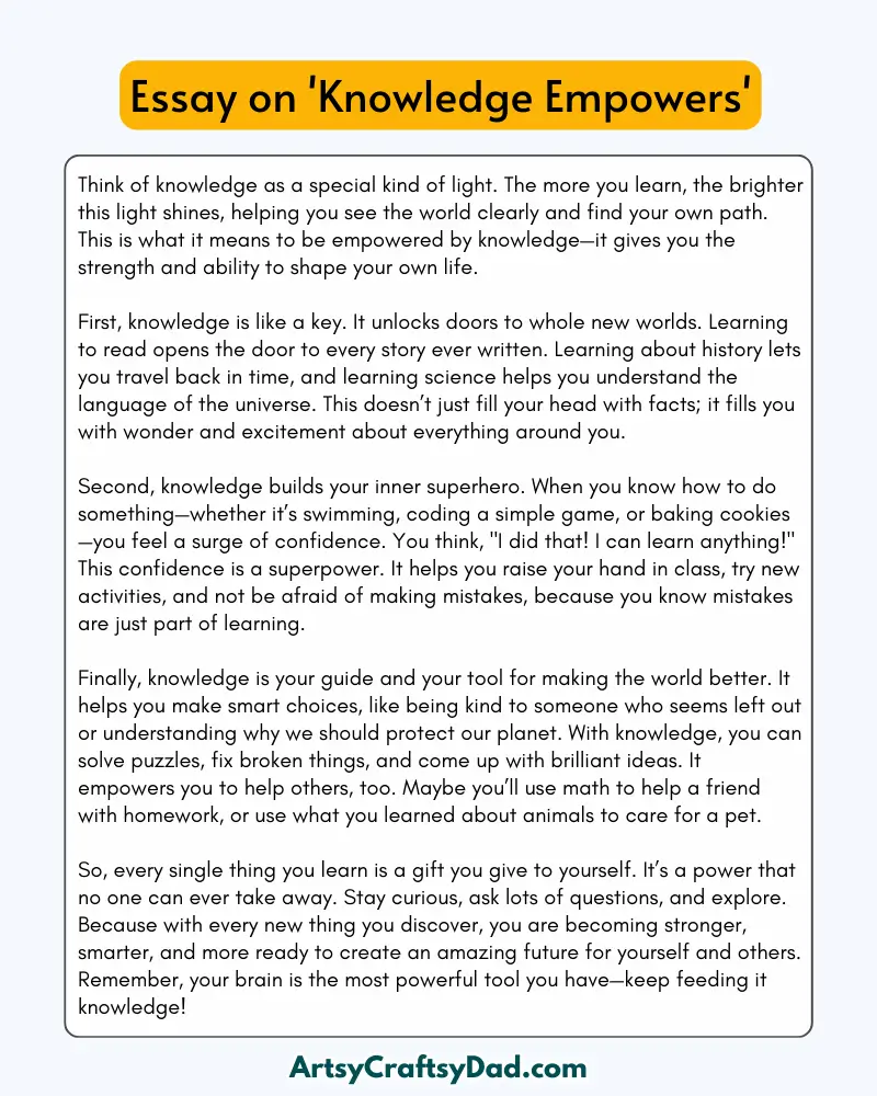 'Knowledge Empowers' – 300 Words Essay for Grades 8 to 10 Students