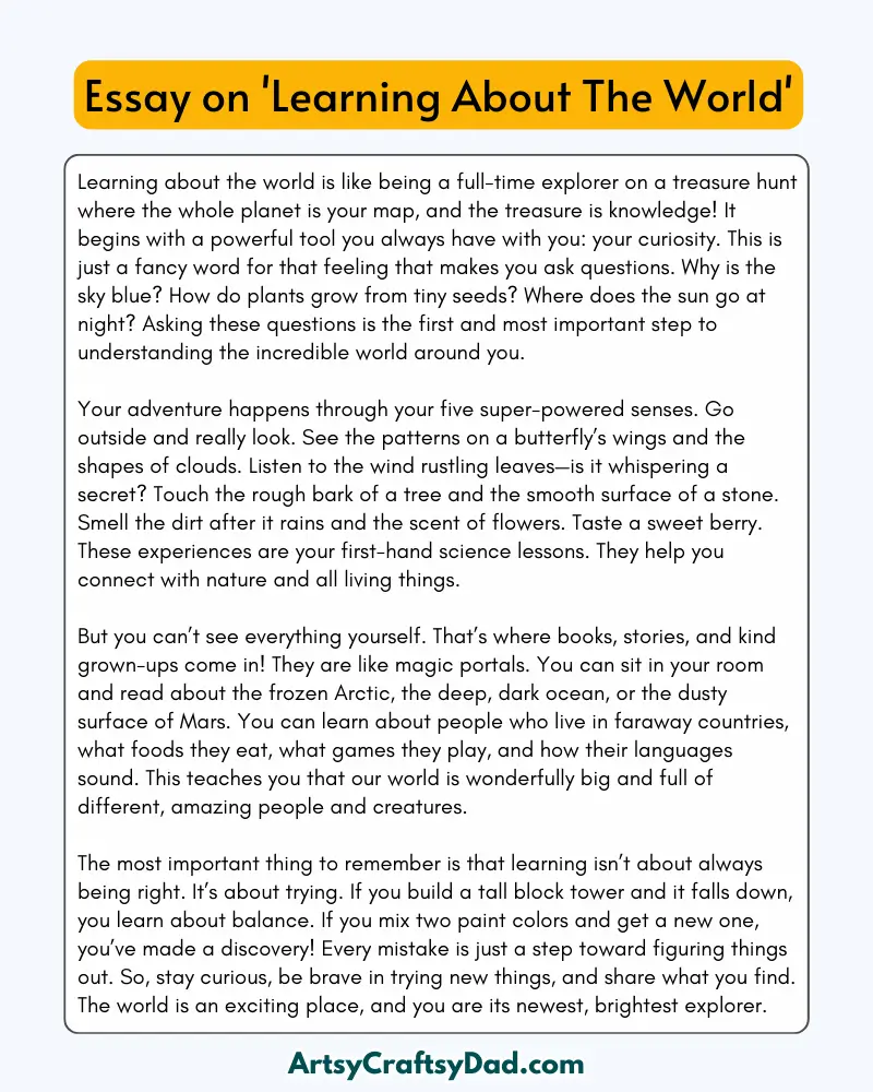 'Learning About The World' – 300 Words Essay for Grades 8 to 10 Student