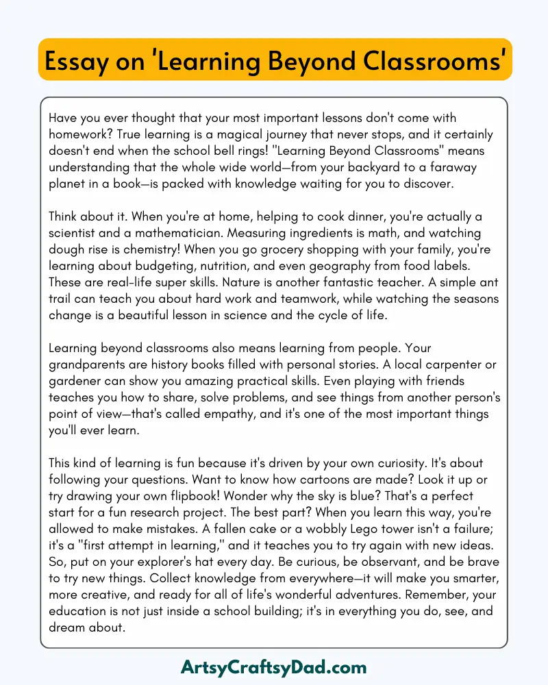 'Learning Beyond Classrooms' – 300 Words Essay for Grades 8 to 10 Students