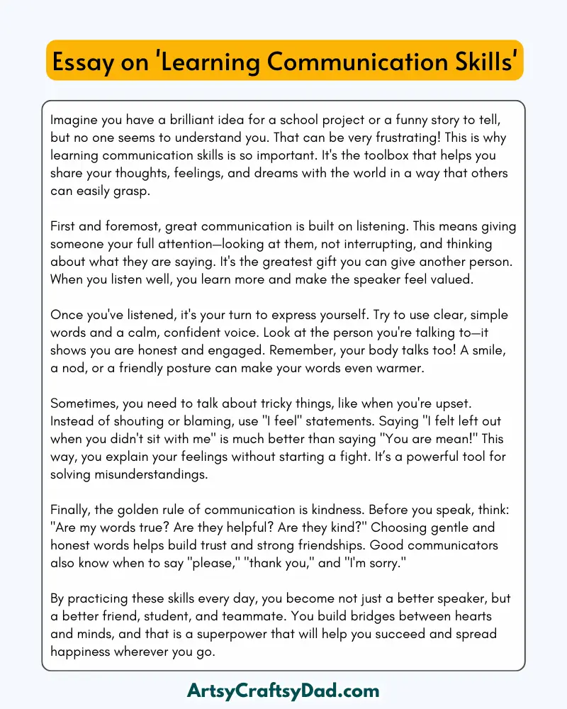 'Learning Communication Skills' – 300 Words Essay for Grades 8 to 10 Students