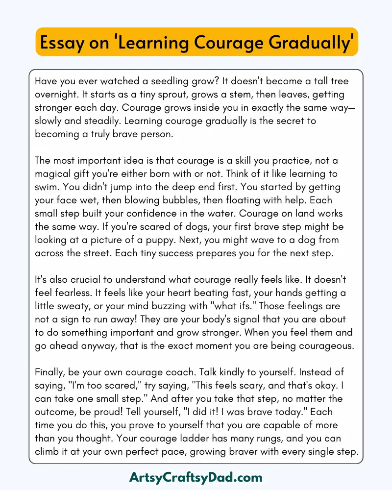 'Learning Courage Gradually' - 300 Words  Essay for Grades 8 to 10  Students