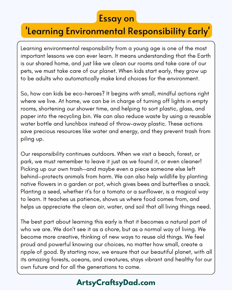 'Learning Environmental Responsibility Early' – 300 Words Essay for Grades 8 to 10 Students