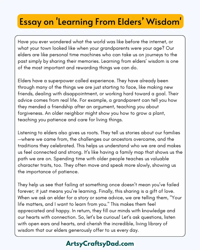 'Learning From Elders’ Wisdom' – 300 Words Essay for Grades 8 to 10 Students
