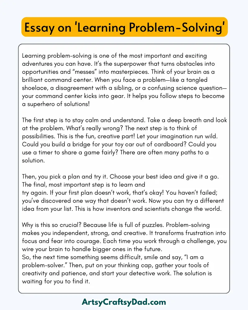 'Learning Problem-Solving' - 300 Words  Essay for Grades 8 to 10 Students