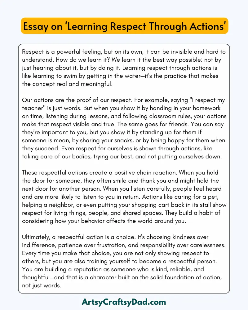 'Learning Respect Through Actions' - 300 Words Essay for Grades 6 to 9 Students