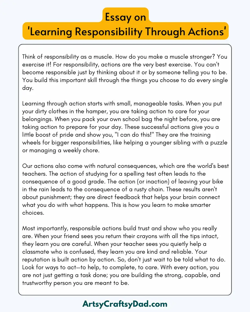 'Learning Responsibility Through Actions' - 300 Words  Essay for Grades 8 to 10 Students