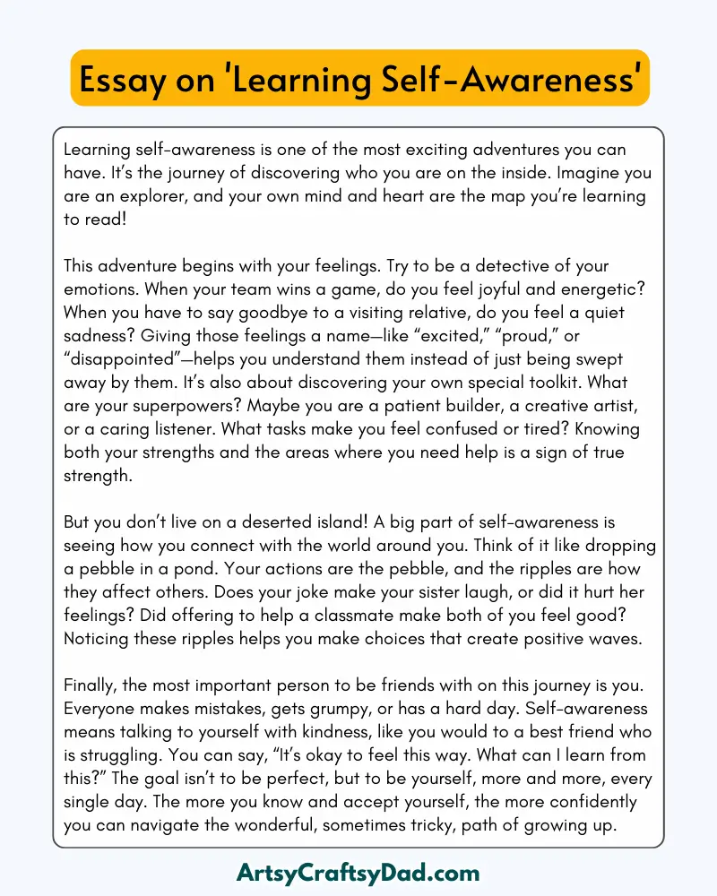 'Learning Self-Awareness' – 300 Words Essay for Grades 8 to 10 Students