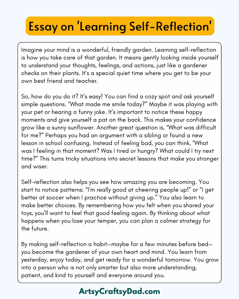 'Learning Self-Reflection' – 300 Words Essay for Grades 8 to 10 Students