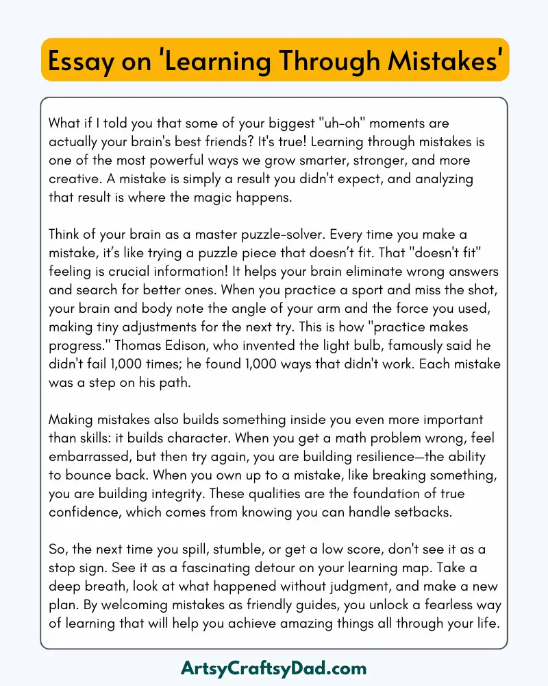 'Learning Through Mistakes' - 300 Words Essay for Grades 9 to 10  Students
