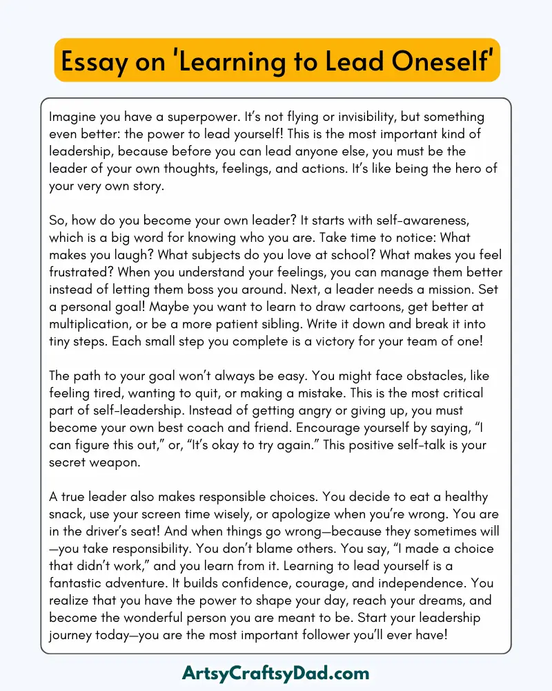 'Learning to Lead Oneself' – 300 Words Essay for Grades 8 to 10 Students