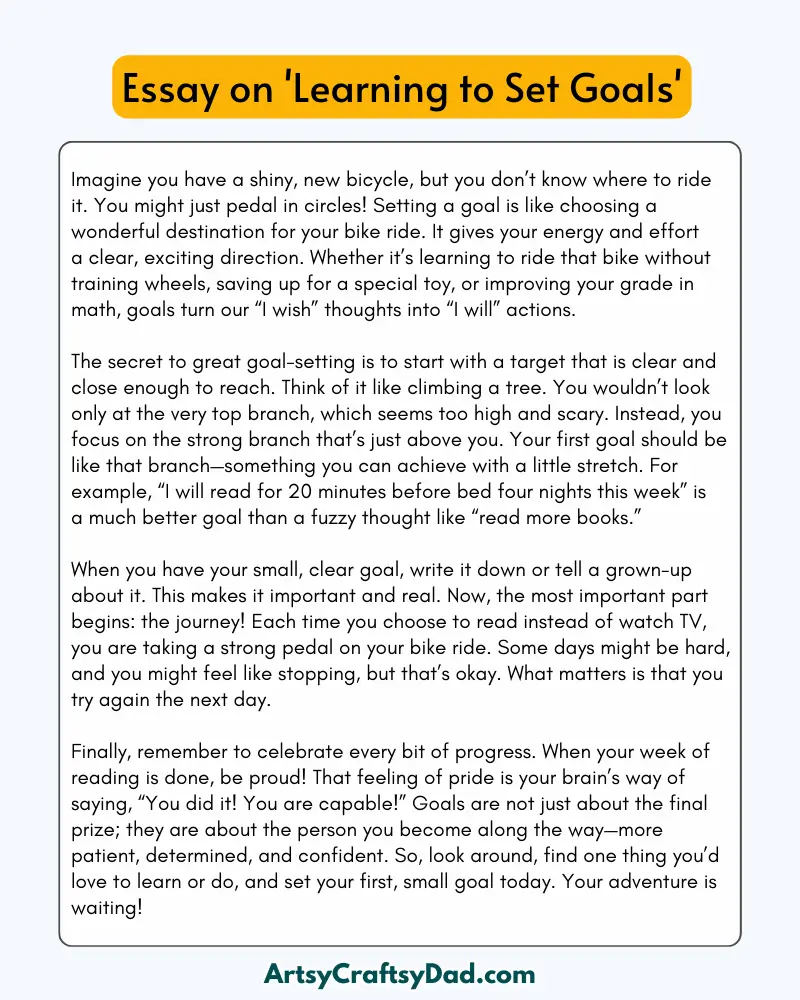 'Learning to Set Goals' – 300 Words for Grades 8 to 10 Students