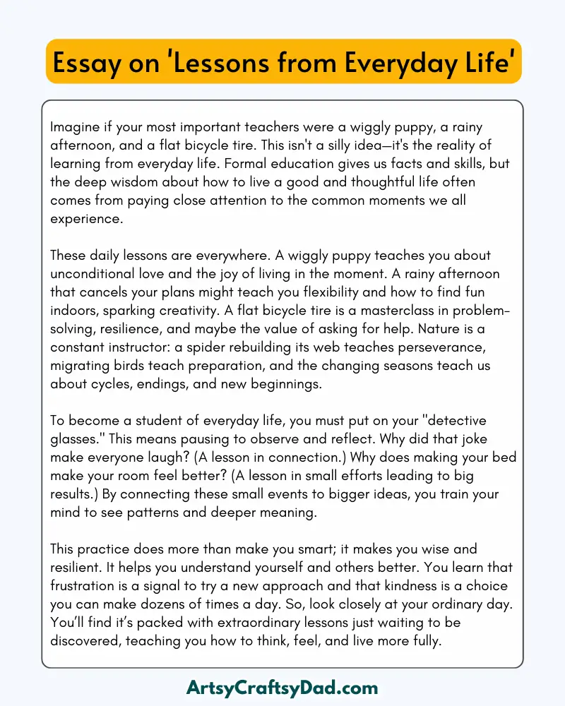 'Lessons from Everyday Life' - 300 Words  Essay for Grades 8 to 10 Students