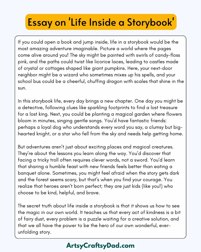 'Life Inside a Storybook' – 300 Words Essay for Grades 8 to 10 Students