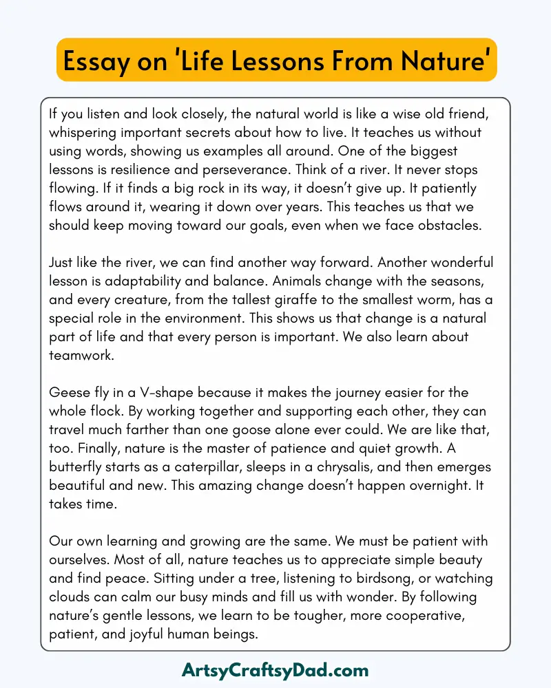 'Life Lessons From Nature' – 300 Words Essay for Grades 8 to 10 Students