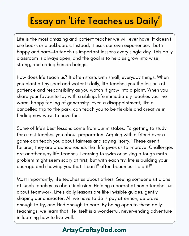 'Life Teaches us Daily' - 300 Words Essay for Grades 8 to 10 Students