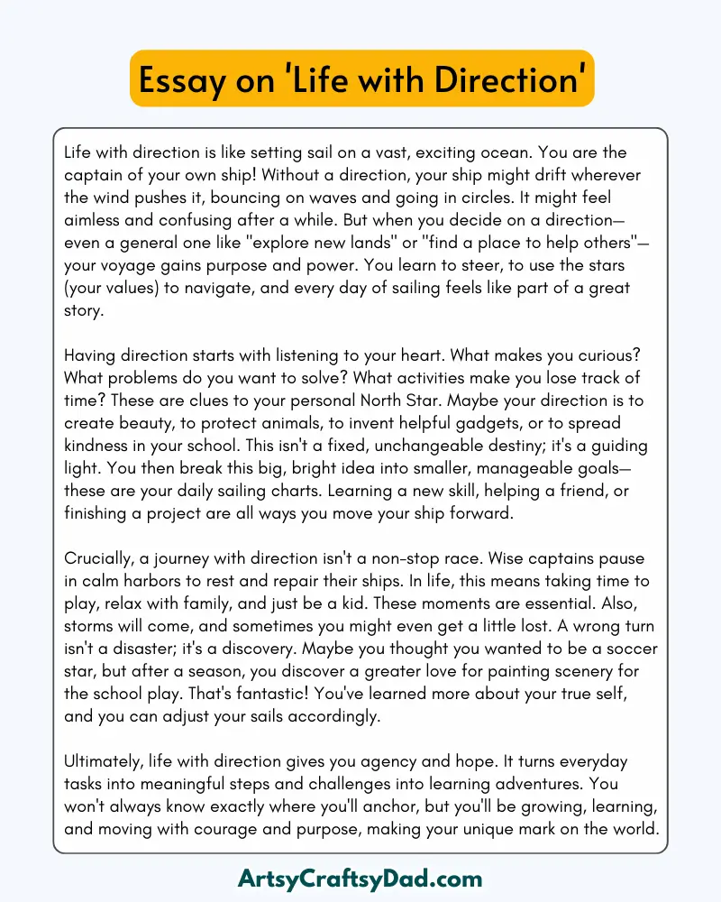 'Life with Direction' – 300 Words Essay for Grades 8 to 10 Students