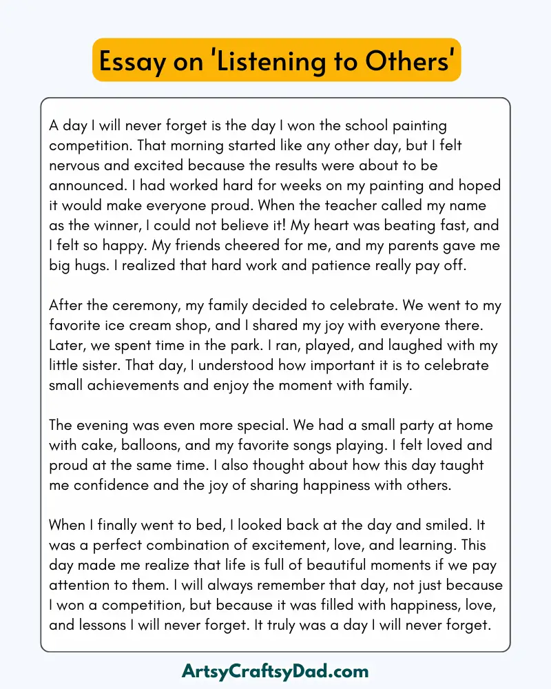 'Listening to Others' - 300 Words Essay for Grades 8 to 10 Students