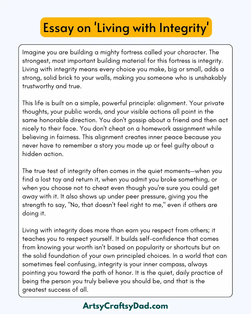 'Living with Integrity' - 300 Words  Essay for Grades 9 to 10 Students