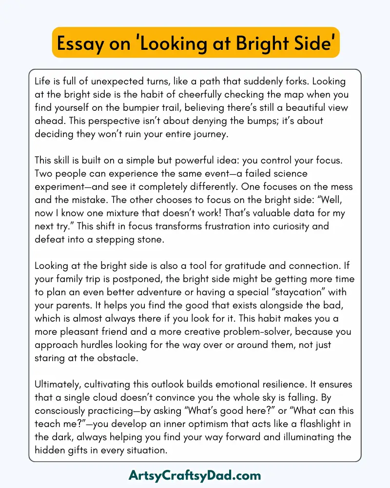 'Looking at Bright Side' - 300 Words  Essay for Grades 9 to 10 Students