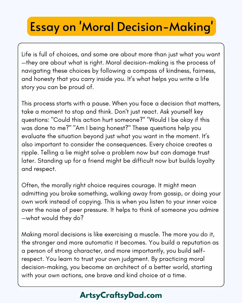'Moral Decision-Making' - 300 Words  Essay for Grades 9 to 10 Students