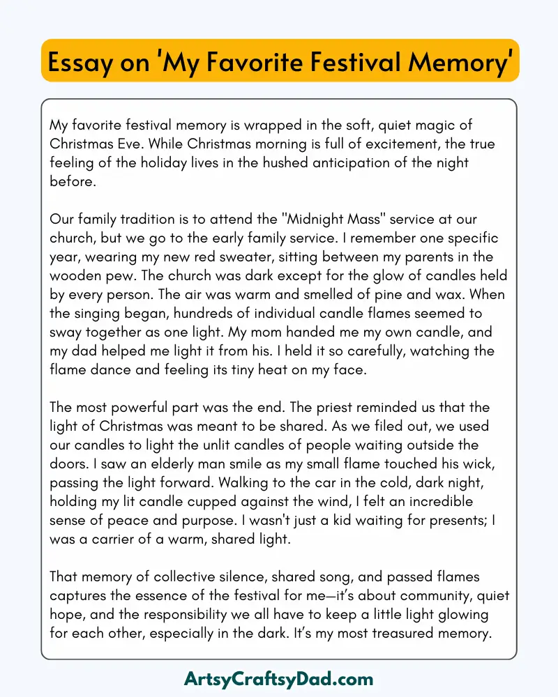 'My Favorite Festival Memory' - 300 Words  Essay for Grade 8 Students