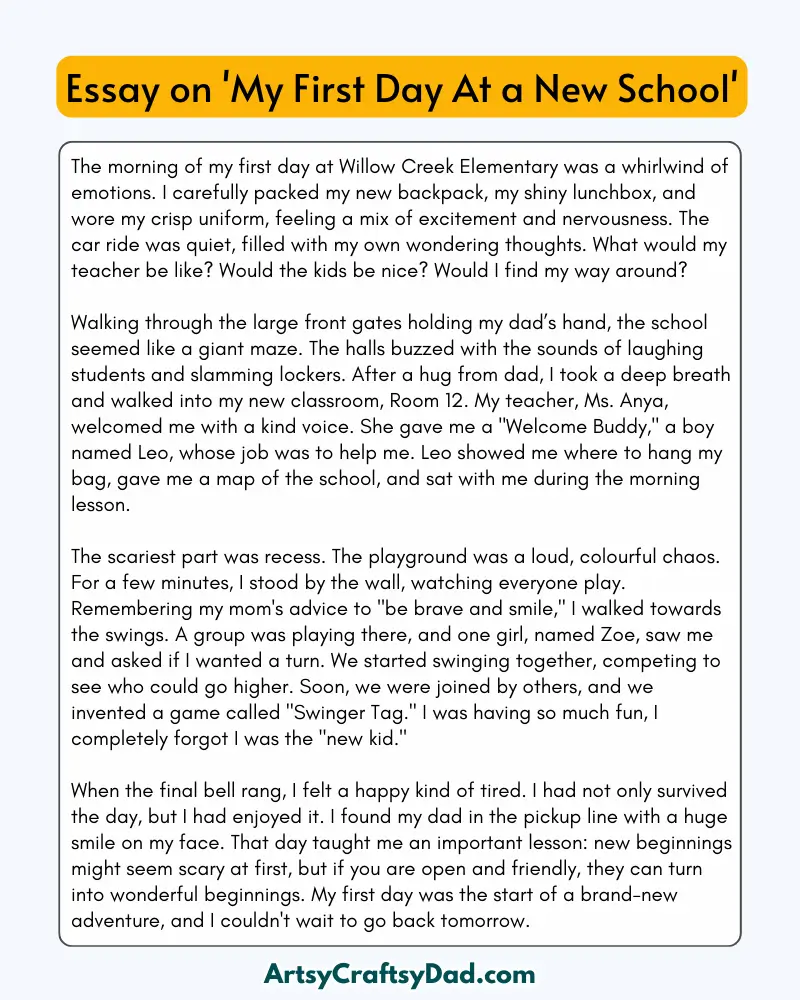 'My First Day At a New School' – 300 Words Essay for Grades 8 to 10 Students