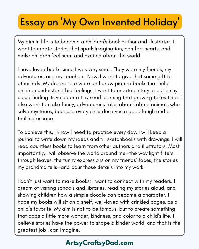 'My Own Invented Holiday' - 300 Word Essay for Grade 10 Students
