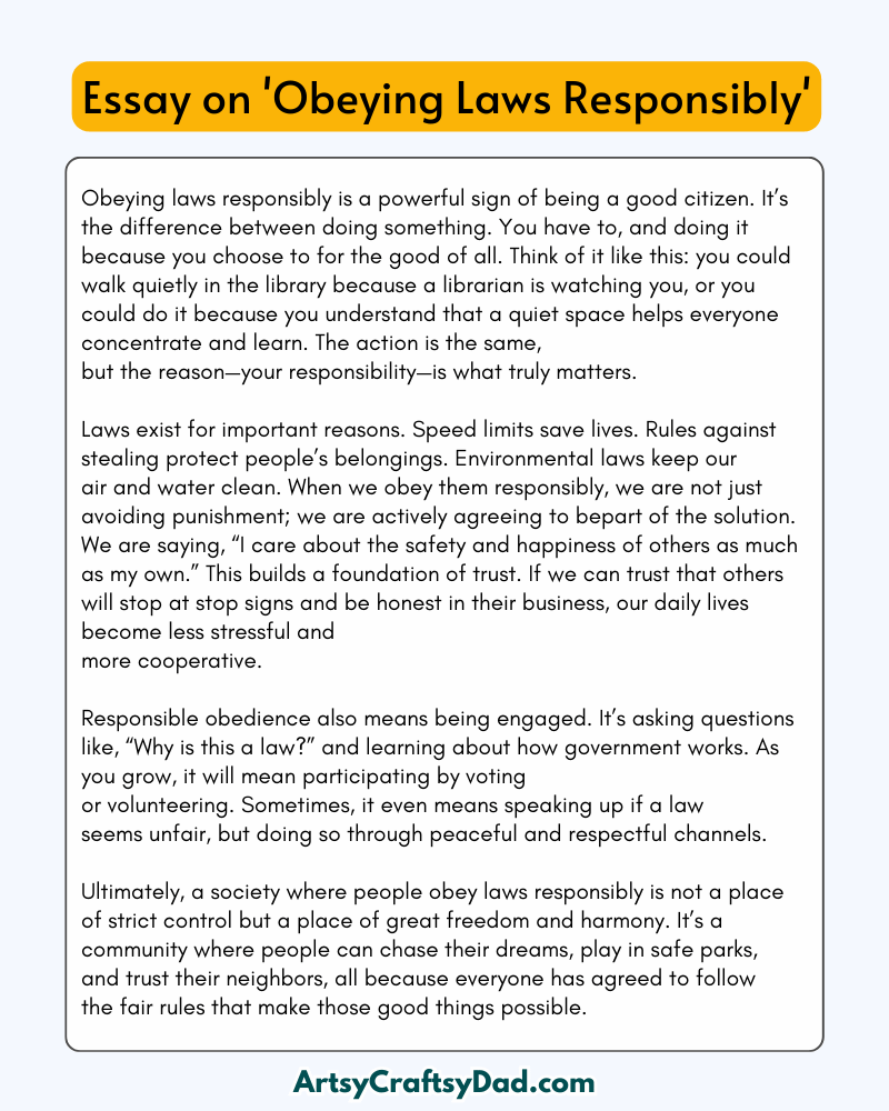 'Obeying Laws Responsibly' - 300 Words Essay for Grades 9 & 10  Students