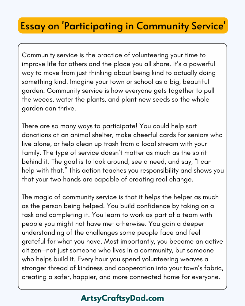 'Participating in Community Service' - 300 Words Essay for Grades 8 to 10  Students