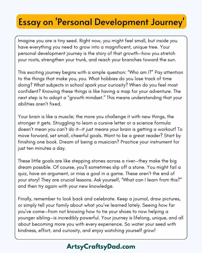 'Personal Development Journey' – 300 Words Essay for Grades 8 to 10 Students