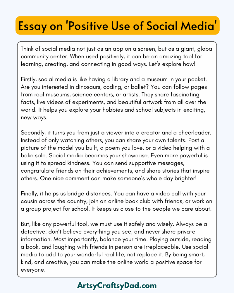 'Positive Use of Social Media' - 300 Words  Essay for Grades 8 to 10 Students