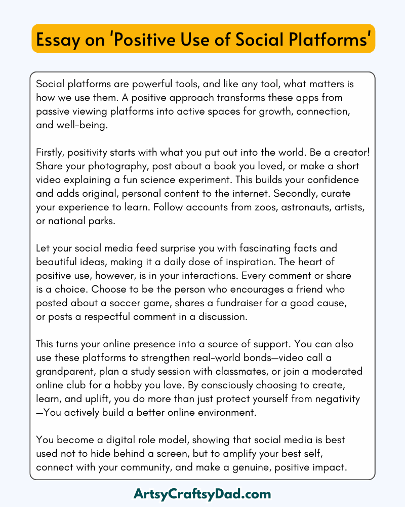 'Positive Use of Social Platforms' - 300 Words Essay for Grades 9 to 10 Students