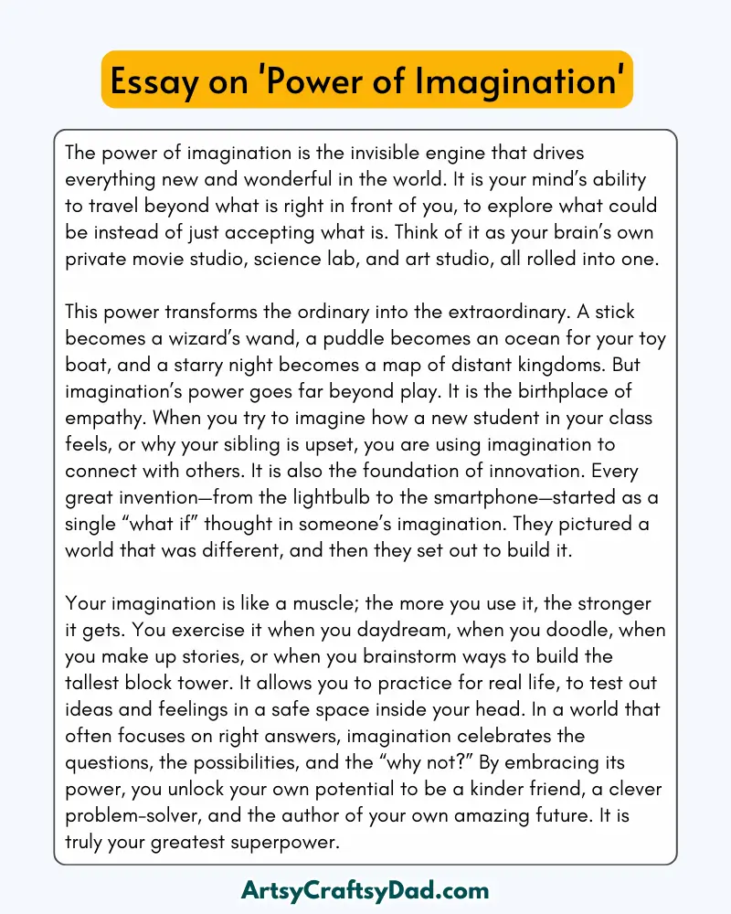 'Power of Imagination' - 300 Words Essay for Grades 9 to 10 Students